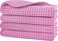 POLYTE 430 GSM Microfiber Lint Free Washcloth Face Towel, 13 x 13 in, 4 Pack (Waffle Weave)