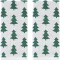 SKL Home Christmas/Winter Holiday Trees 100% Cotton Premium 2-Piece Hand Towel Set, 500 GSM, Reversible Jacquard, Soft & Absorbent, Decorative for Bath/Kitchen/Bar & Gift, Green/White