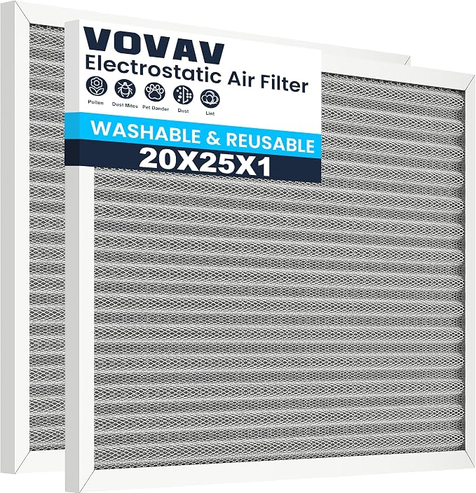 20X25X1 Air Filter-MERV 8, Washable & Reusable Electrostatic Air Filter by VOVAV