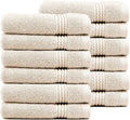 EastNBlue Lara 100% Turkish Cotton Washcloths 12 Pack, Extra Soft & Absorbent Wash Cloths for Face & Body (12" x 12"), Terry Cloth, Small Hand Towels for Bathroom, Beige