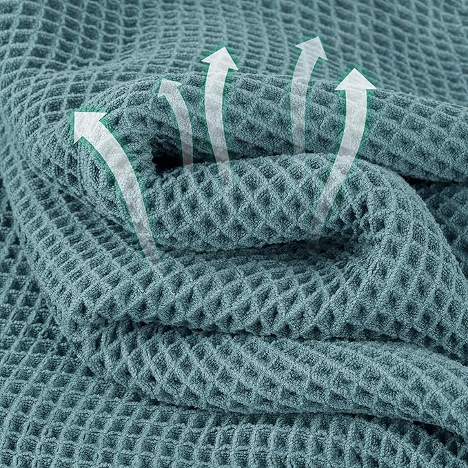 Microfiber Waffle Hand Towels, 4 Pieces, Soft, Absorbent, Fast Drying, Lint Free (Green)