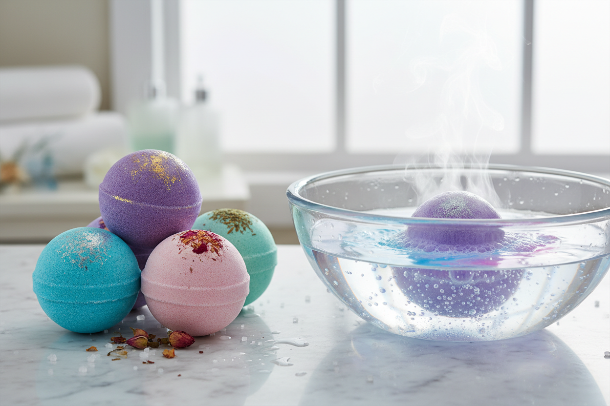 Fizzing Bath Bombs

Turn every bath into a colorful, fragrant escape. Our bath bombs are enriched with skin-loving oils and natural ingredients to moisturize, soothe, and leave your skin feeling silky smooth. Perfect for unwinding after a long day. (make it real photo)
