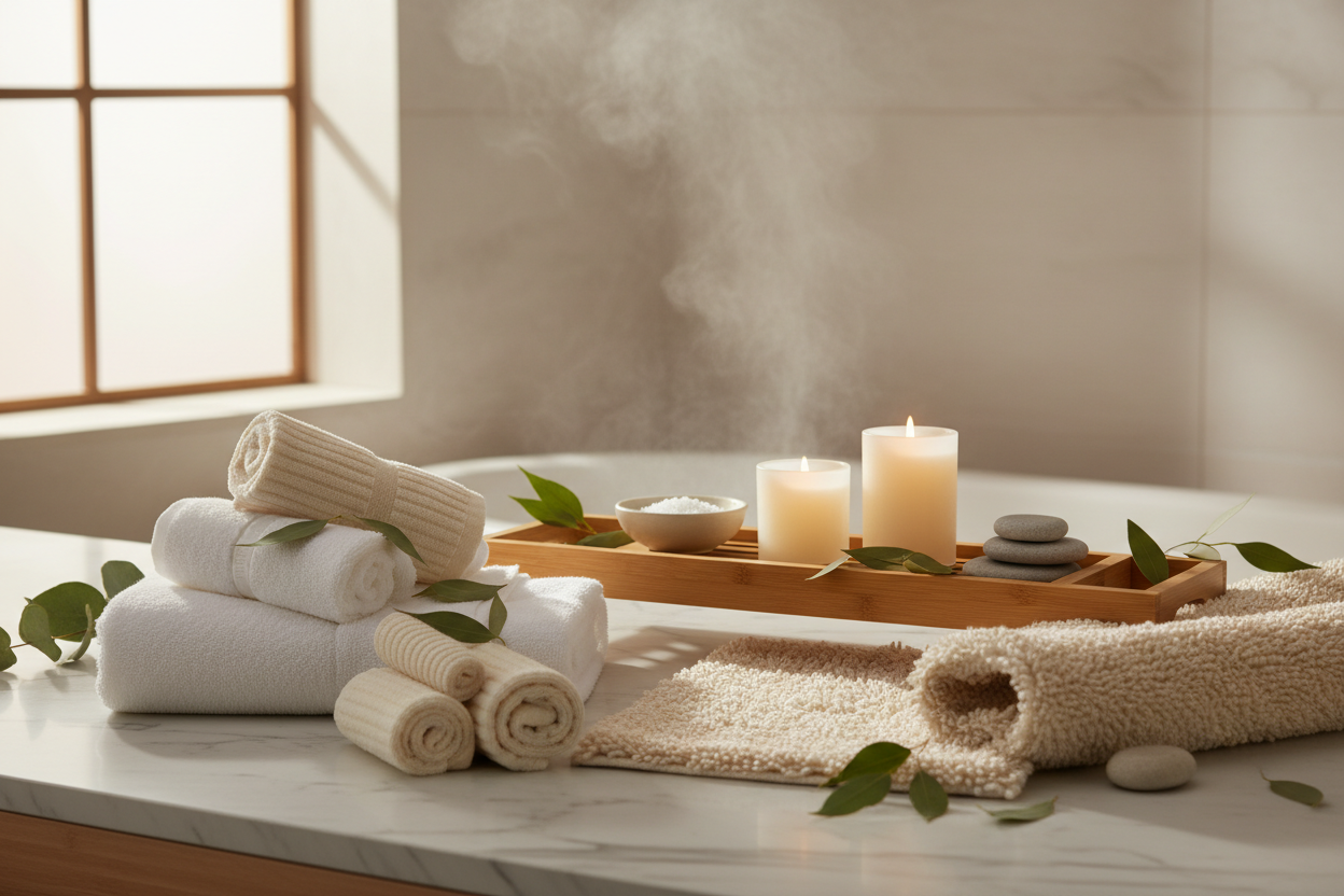 Luxurious Towels & Bath Accessories

Soft, plush towels, bath mats, and bath trays that enhance comfort and elevate your bathing ritual. Designed for both style and function, making every bath a treat. (make it real photo)